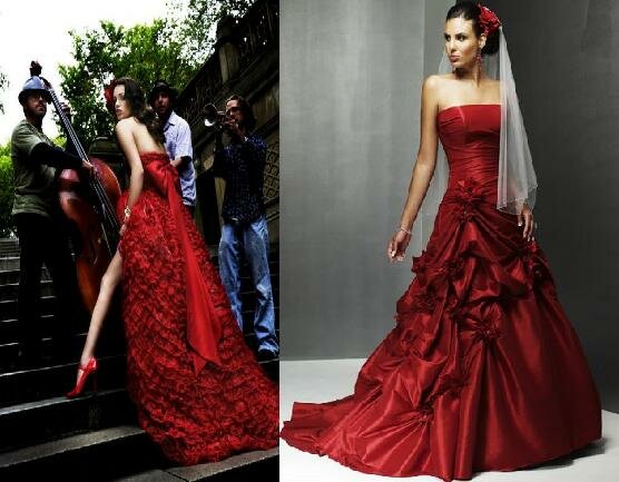 deep red color of wedding dresses